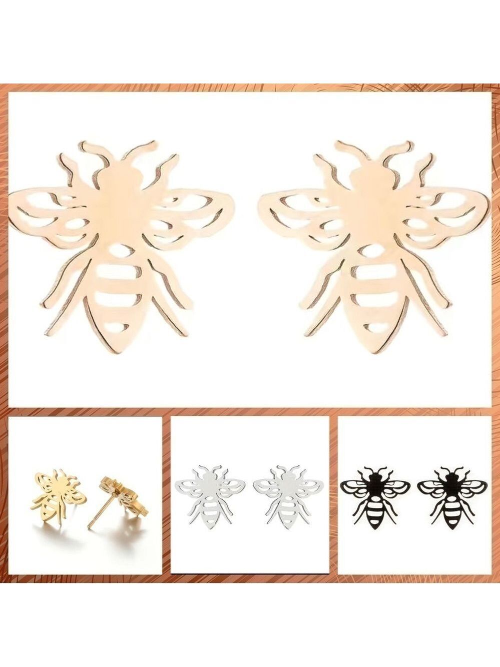 Bumble Bee Stainless Steel Stud Earrings #815 (Color: Rose Gold)